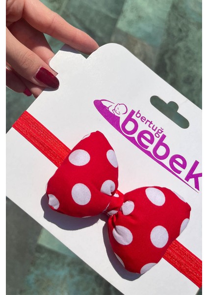 Benekli Kırmızı Kız Çocuk Bebek Papyon Bandana
