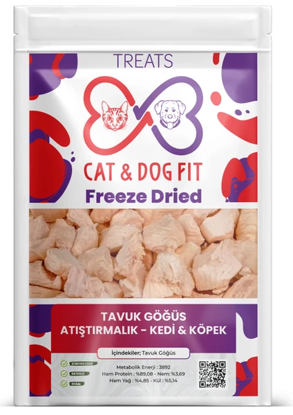 Cat & Dog Fit Freeze-Dry Tavuk Göğüs Kedi Köpek %100 Doğal Katkısız Ödül Maması