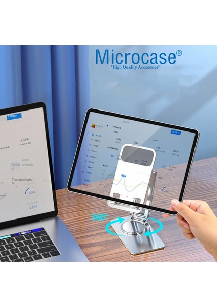360 Derece Dönerli Uzayabilir Masaüstü Telefon Tablet Tutucu Metal Stand - K50 AL3758 Gümüş fırsatları
