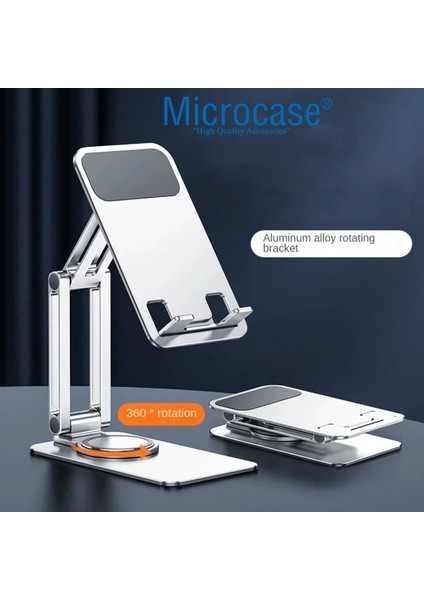 360 Derece Dönerli Uzayabilir Masaüstü Telefon Tablet Tutucu Metal Stand - K50 AL3758 Gümüş indirimleri