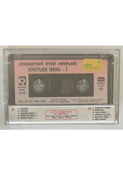 Azerbeycan Oyun Havaları Yiğitler Reks-I Kaset (Jelatininde Sıfır Orjnal Dönem Kağıt Baskı Kaset)