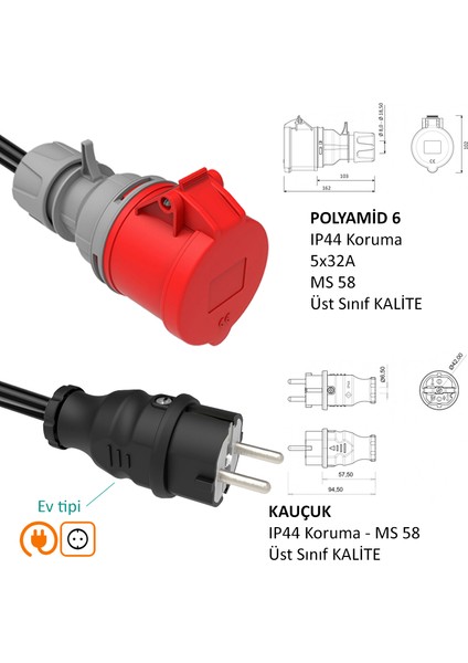 Bemis 15 Metre Dönüştürücü Adaptör. 380V Güç Kaynaklı Elektrikli Araç Mobil Şarj Cihazını 220V Dönüştürür