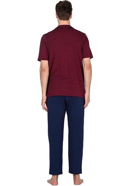 Bordo Erkek Önden Düğmeli Kısa Kollu Pijama Takımı fiyatları