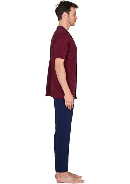 Bordo Erkek Önden Düğmeli Kısa Kollu Pijama Takımı modelleri