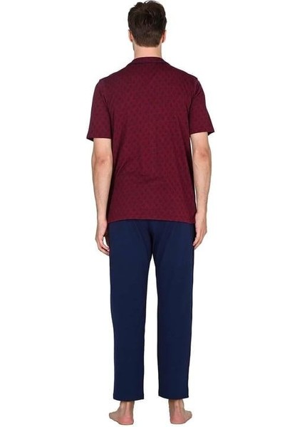 Bordo Erkek Önden Düğmeli Kısa Kollu Pijama Takımı fiyatları