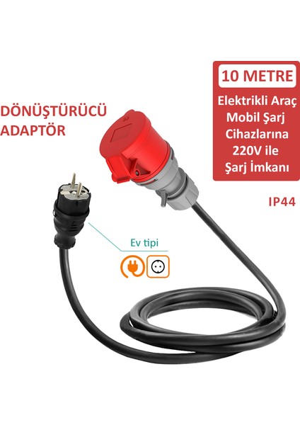 Bemis 10 Metre Dönüştürücü Adaptör. 380V Güç Kaynaklı Elektrikli Araç Mobil Şarj Cihazını 220V Dönüştürür