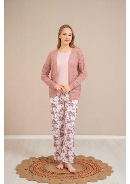 Pembe Kadın 3'lü Pijama Takımı