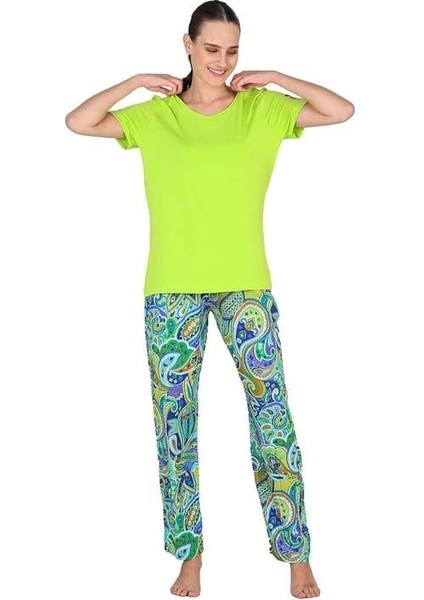 Yeşil Kadın Kısa Kol Pijama Takımı