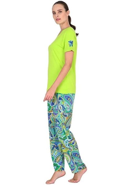 Yeşil Kadın Kısa Kol Pijama Takımı