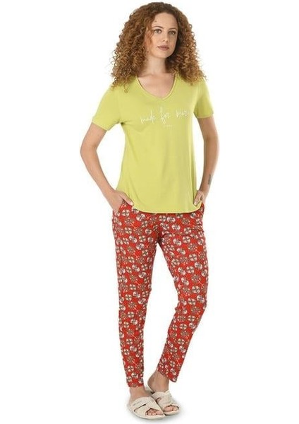 Fıstık Yeşili Kadın Kısa Kol Pijama Takımı