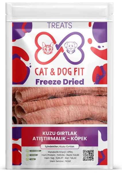 Cat & Dog Fit Freeze-Dry Kuzu Gırtlak Köpek %100 Doğal Katkısız Ödül Maması Diş Fırçası