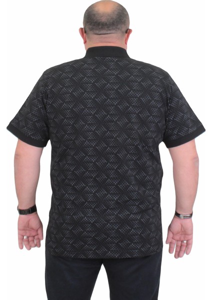 Erkek Büyük Beden Polo Yaka Üçgen Baskılı Tişört 24450 Sıyah fiyatları