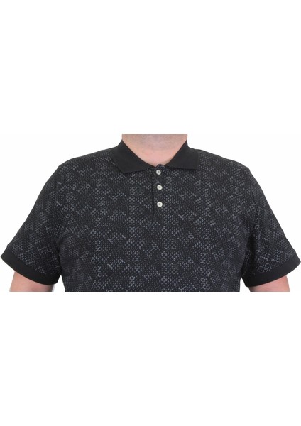 Erkek Büyük Beden Polo Yaka Üçgen Baskılı Tişört 24450 Sıyah modelleri