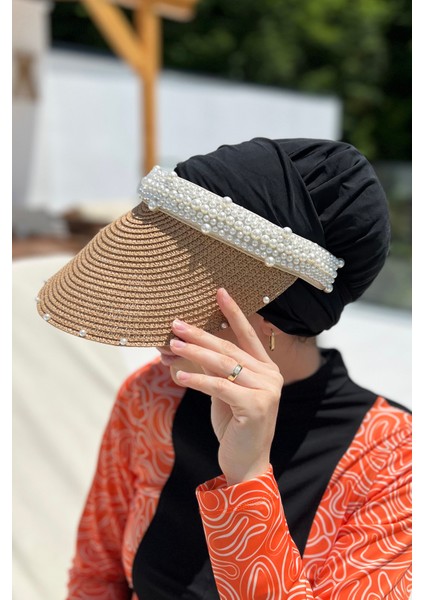 Incili Vizör Hasır Şapka Güneş Koruyucu Siperlik Rş-95 Camel