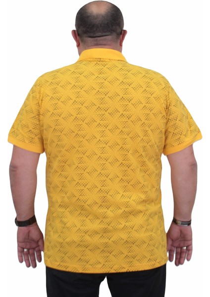 Erkek Büyük Beden Polo Yaka Üçgen Baskılı Tişört 24450 Sarı fiyatları