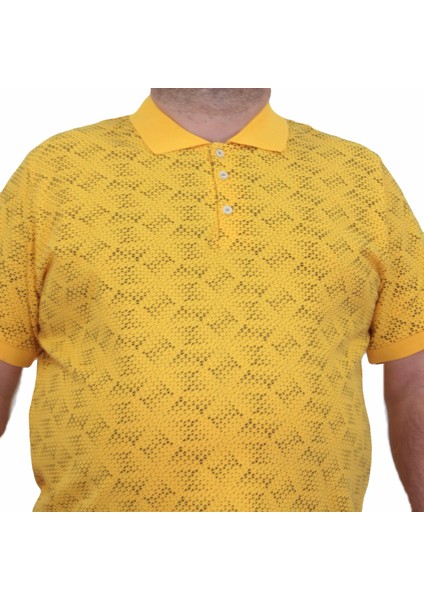 Erkek Büyük Beden Polo Yaka Üçgen Baskılı Tişört 24450 Sarı modelleri