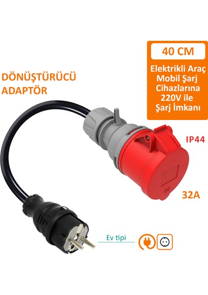 Bemis Dönüştürücü Adaptör. 380V 32A Güç Kaynaklı Elektrikli Araç Mobil Şarj Cihazını 220V Dönüştürür.