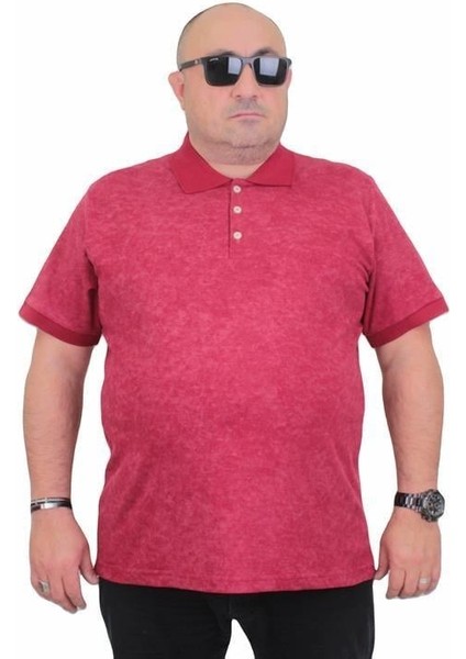 Erkek Büyük Beden Polo Yaka Mat Baskılı Tişört 24451 Bordo