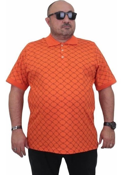 Erkek Büyük Beden Polo Yaka Tişört Square 24452 Turuncu