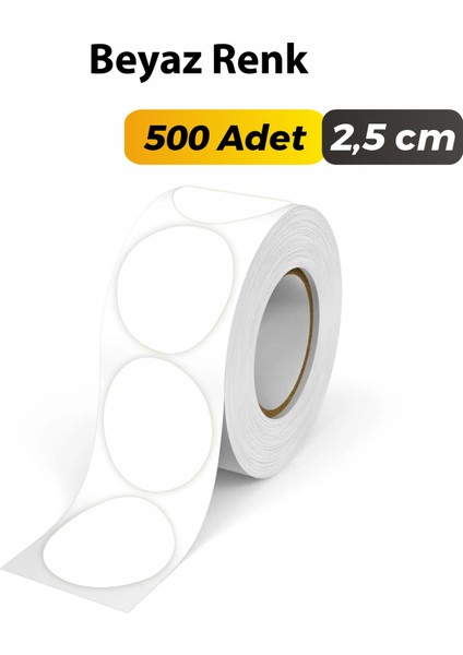 Beyaz Renkli Etiket Çok Amaçlı Yuvarlak Kesim Ambalaj Etiketi 2,5cm - 500 Adet