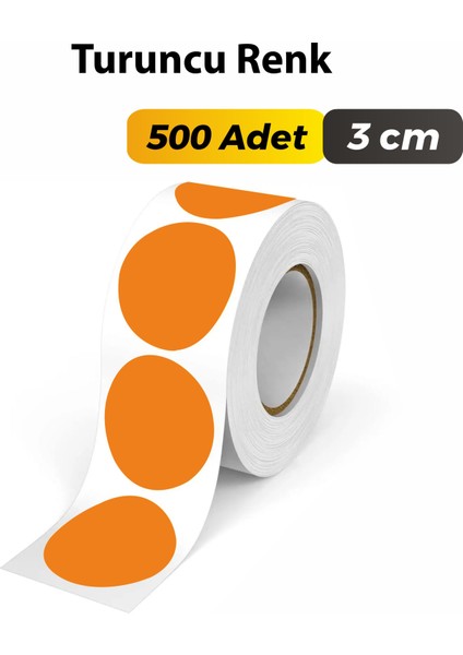 Turuncu Renkli Etiket Çok Amaçlı Yuvarlak Kesim Ambalaj Etiketi 3cm - 500 Adet