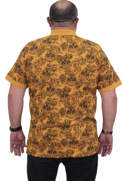 Erkek Büyük Beden Polo Yaka Tişört Skull 24454 Hardal fiyatları