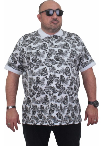 Erkek Büyük Beden Polo Yaka Tişört Hawai 24455 Beyaz