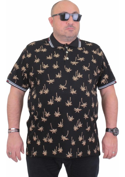 Erkek Büyük Beden Polo Yaka Tişört Palm 24460 Sıyah