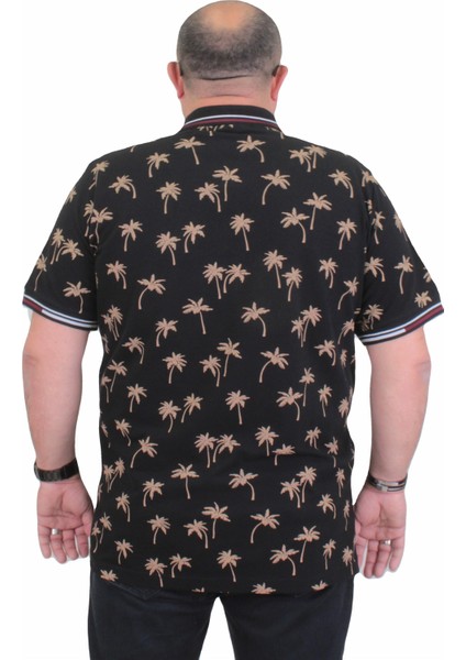Erkek Büyük Beden Polo Yaka Tişört Palm 24460 Sıyah