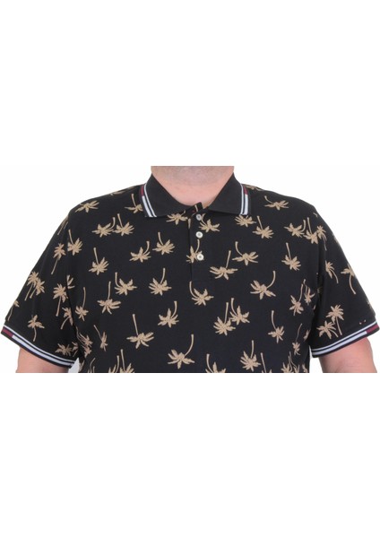 Erkek Büyük Beden Polo Yaka Tişört Palm 24460 Sıyah