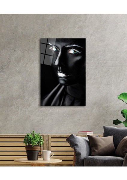 Beyaz Makyajlı Kadın Portresi Cam Tablo, Renkli Gözlü, Ev ve Ofis Duvar Dekoru, Hediyelik Temperli fiyatları