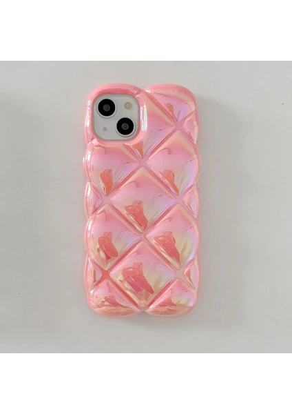 Vip Case Iphone 13 Uyumlu Kabartma Desenli 3D Darbe Emici Ultra Sağlam Pufy Kılıf Pembe