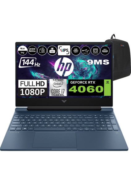 Hp Victus Gaming 15-FA1054NT Intel Core I7 13700H 32GB 4tb SSD 8gb RTX4060 Fhd 15.6" 144Hz 9ms Windows 11 Home Taşınabilir Bilgisayar 8U844EAH08 + Zetta Çanta