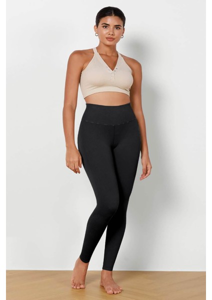 Kadın Yüksek Bel Fitilli Esnek Spor Tayt 4117 fırsatları