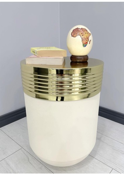 Dekoratif Gold Darbuka Krem Sehpa 60CM