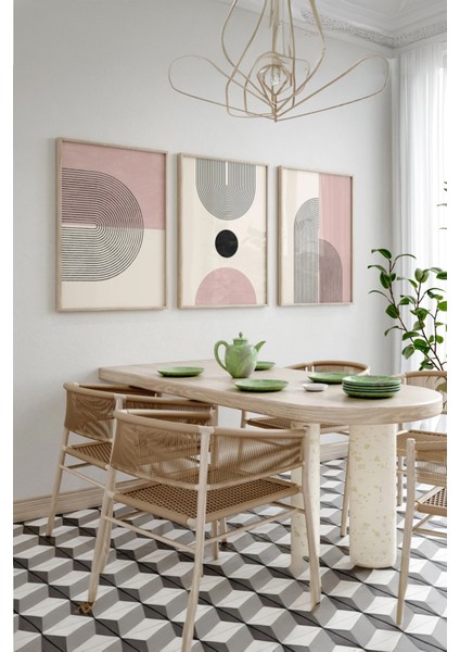 Gerçek Ahşap Çerçeveli 3 Parça 3D Poster Tablo Seti