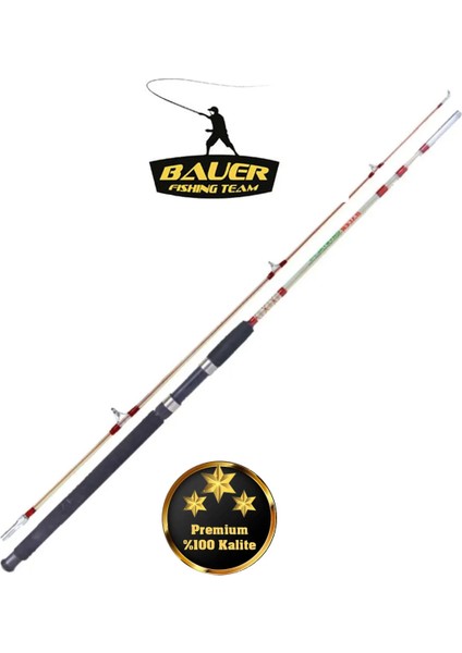 Bauer Crystal 100-200GR Atarlı 2 Parçalı Orta Vidalı Dolgu Tip Gövdeli Tekne Olta Kamışı Paslanmaz Porselen Halkalar.