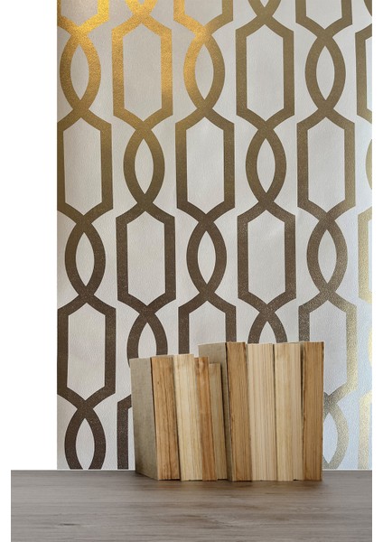 Bien Exclusive 5375 Metalik Gold ve Soft Kahve Geometrik Desen Duvar Kağıdı 5,30 M²