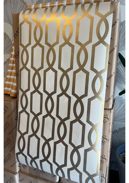 Bien Exclusive 5375 Metalik Gold ve Soft Kahve Geometrik Desen Duvar Kağıdı 5,30 M²