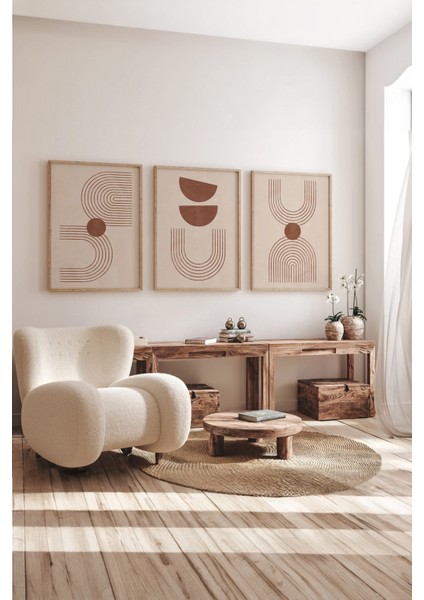 Gerçek Ahşap Çerçeveli 3 Parça 3D Poster Tablo Seti
