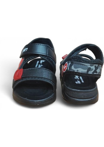 Erkek Çocuk Cırtlı Hafif Rahat Taban Sandalet Siyah-Kırmızı indirimleri