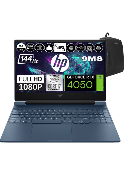 Hp Victus Gaming 15-FA1056NT Intel Core I7 13700H 32GB 1tb SSD 6gb RTX4050 Fhd 15.6" 144Hz 9ms Windows 11 Home Taşınabilir Bilgisayar 8U848EAH06 + Zetta Çanta