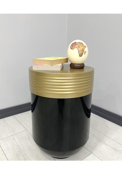 Dekoratif Eskitme Darbuka Parlak Siyah Sehpa 60CM