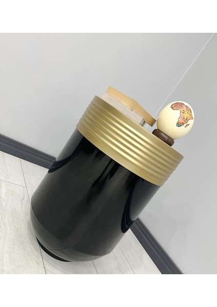 Dekoratif Eskitme Darbuka Parlak Siyah Sehpa 60CM