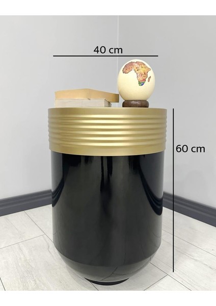 Dekoratif Eskitme Darbuka Parlak Siyah Sehpa 60CM