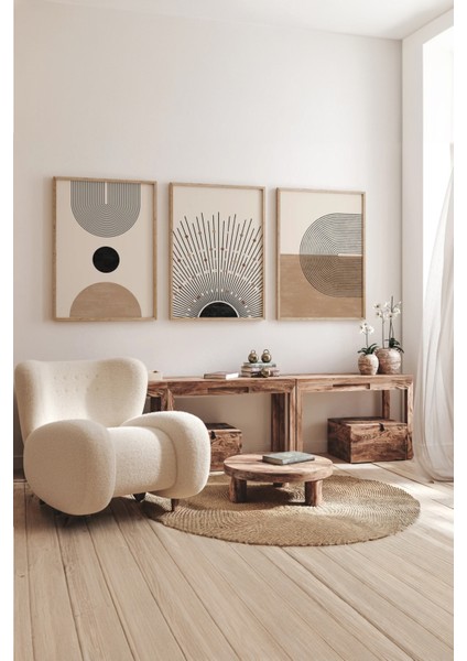 Gerçek Ahşap Çerçeveli 3 Parça 3D Poster Tablo Seti