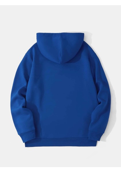 Unisex Basic Düz Renk Kapüşonlu Içi Yumuşak Polarlı Oversize Sweatshirt - Saks Mavisi