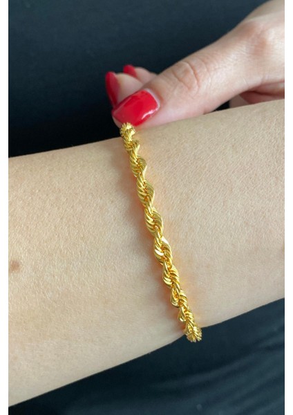 14 Ayar Altın Kalın Halat Zincir Bileklik 4 mm