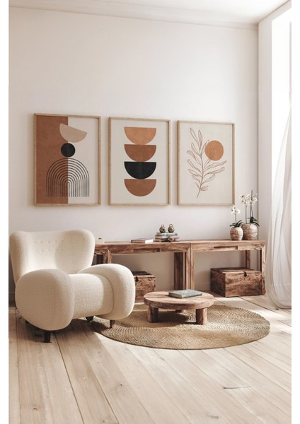 Gerçek Ahşap Çerçeveli 3 Parça 3D Poster Tablo Seti
