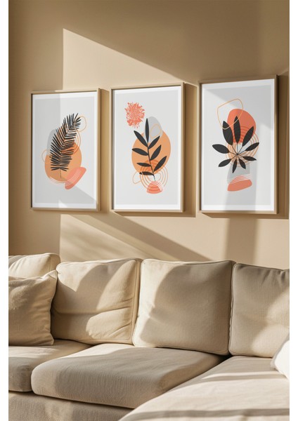 Gerçek Ahşap Çerçeveli 3 Parça 3D Poster Tablo Seti